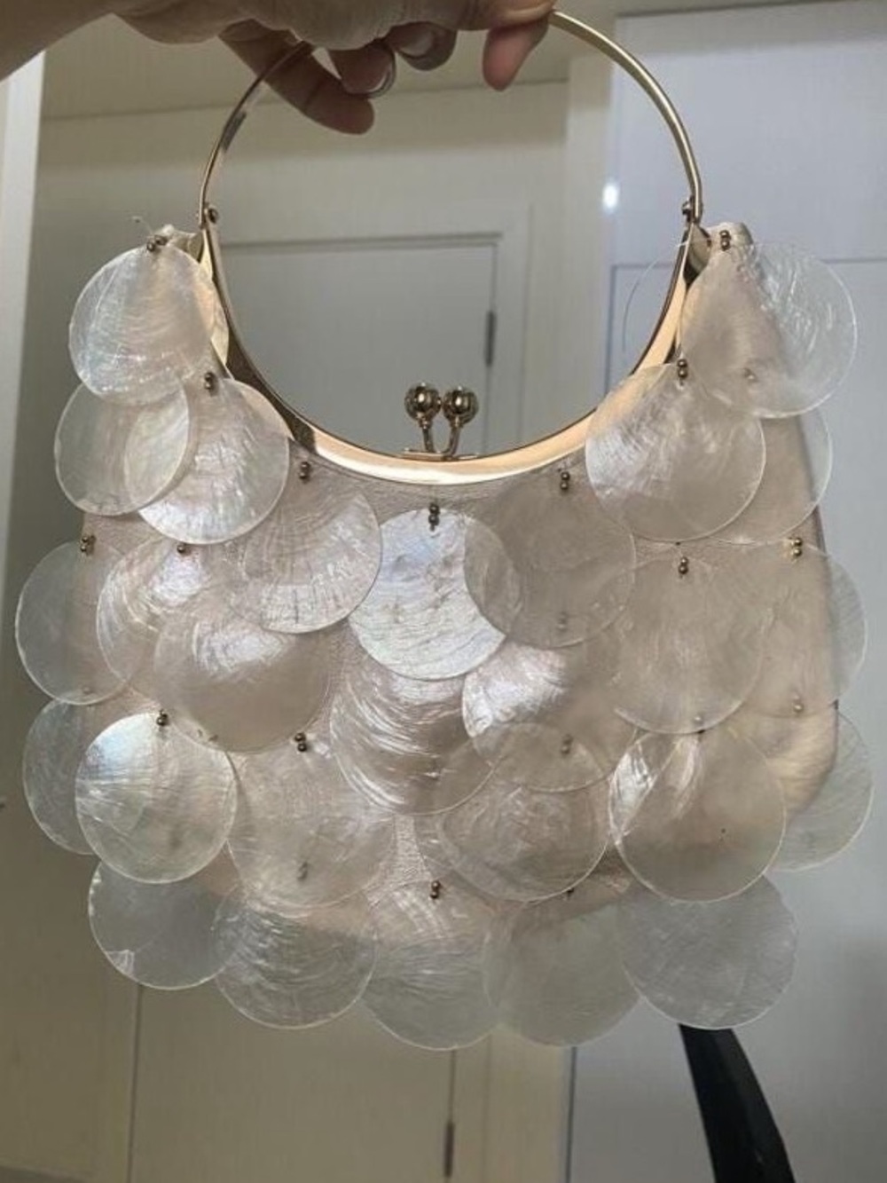 Capiz Shell Disc Handbag with Gold Handle